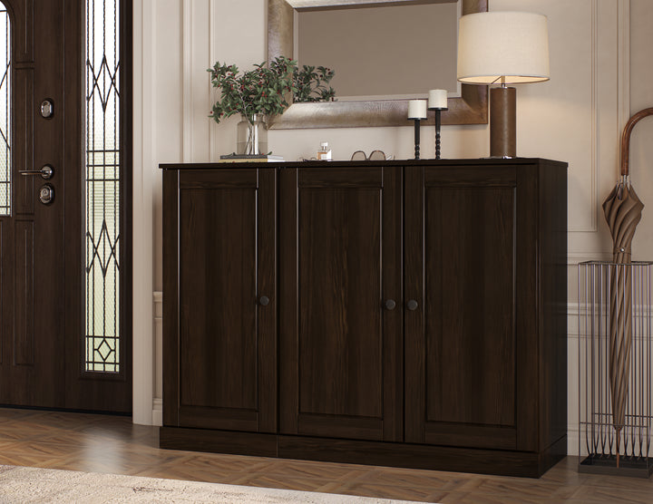 100% Solid Wood Shoe Storage Cabinet with Raised Panel Doors, Adjustable Shelves, Space Saving Modular Entryway Organizer, 48.5" W x 35.75" H