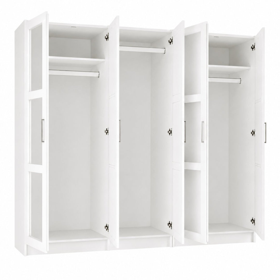 100% Solid Wood Modular 5-Door Wardrobe Armoire with Mirrored Doors, Bedroom Closet Storage - Urban Collection