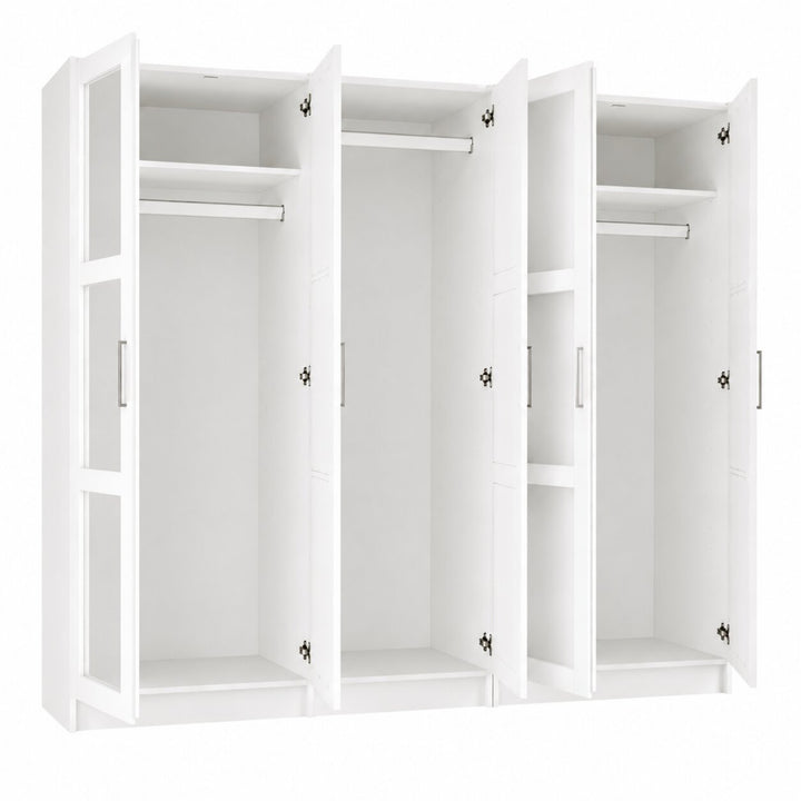 100% Solid Wood Modular 5-Door Wardrobe Armoire with Mirrored Doors, Bedroom Closet Storage - Urban Collection