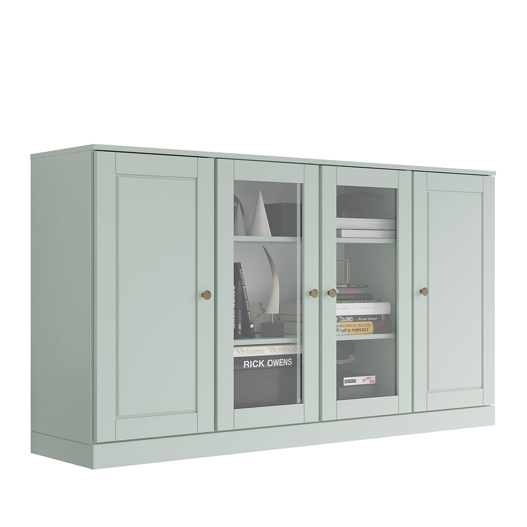 100% Solid Wood TV Stand for TVs up to 65" with Clear Glass, Raised Panel Doors, Adjustable Shelves