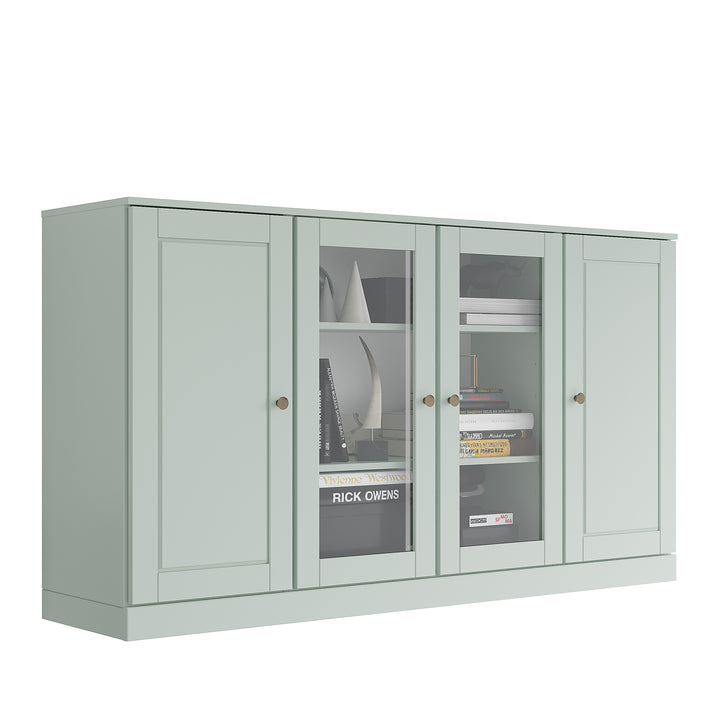 100% Solid Wood TV Stand for TVs up to 65" with Clear Glass, Raised Panel Doors, Adjustable Shelves