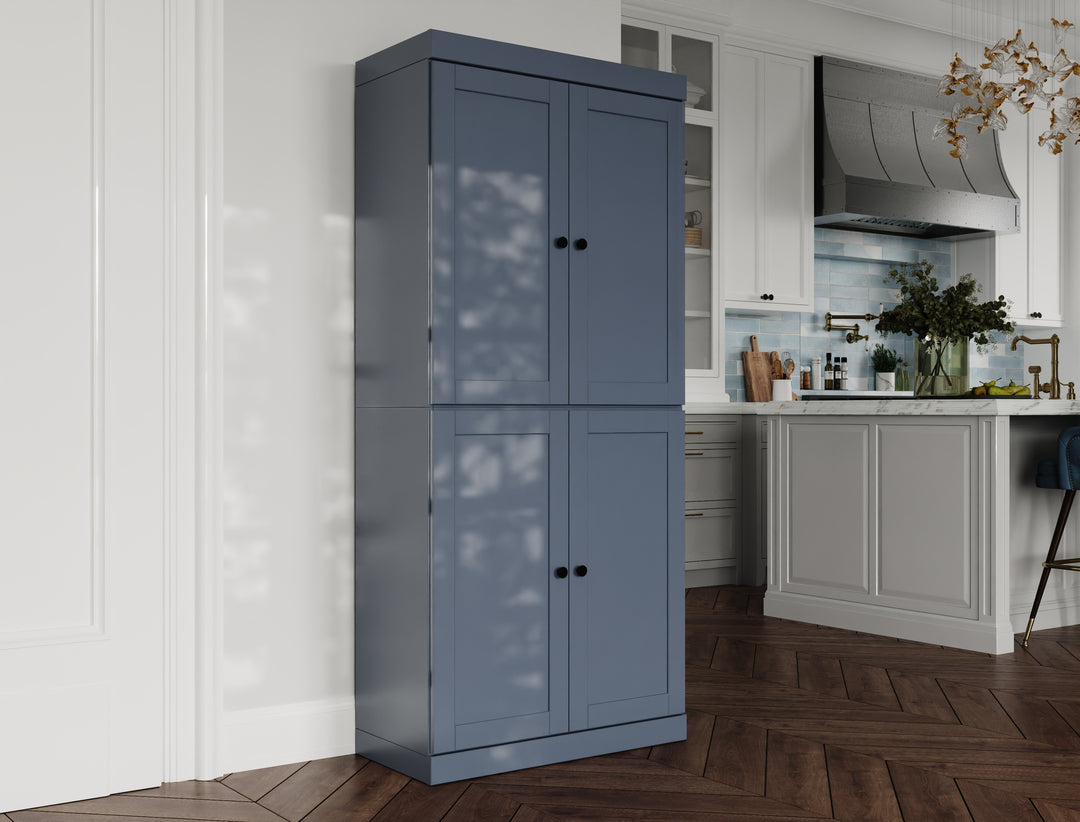 100% Solid Wood 32" Pantry Cabinet, Shaker Wood Doors, 2-Drawers