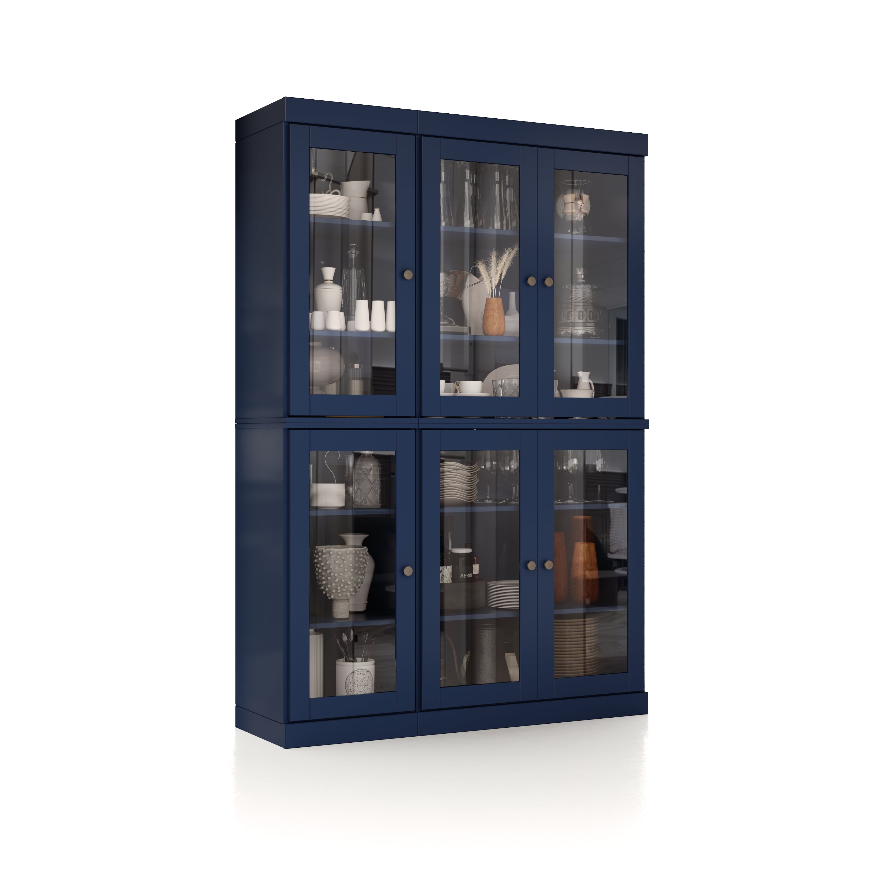 100% Solid Brazilian Pine Wood Pantry China Cabinet, Clear Glass