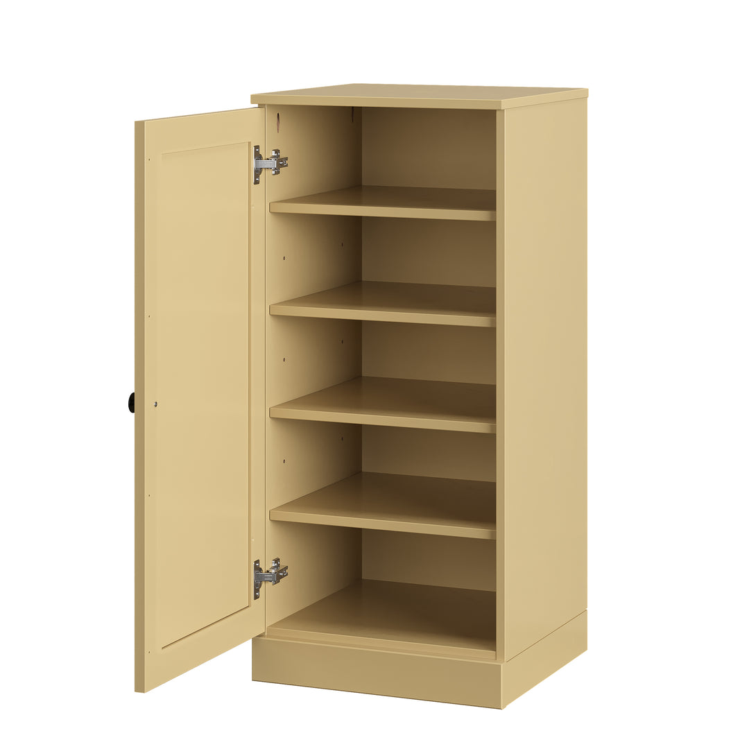 100% Solid Wood Narrow Shoe Storage Cabinet with Shaker Door, Adjustable Shelves, Space Saving Stackable Organizer, 16.5" W x 35.75" H