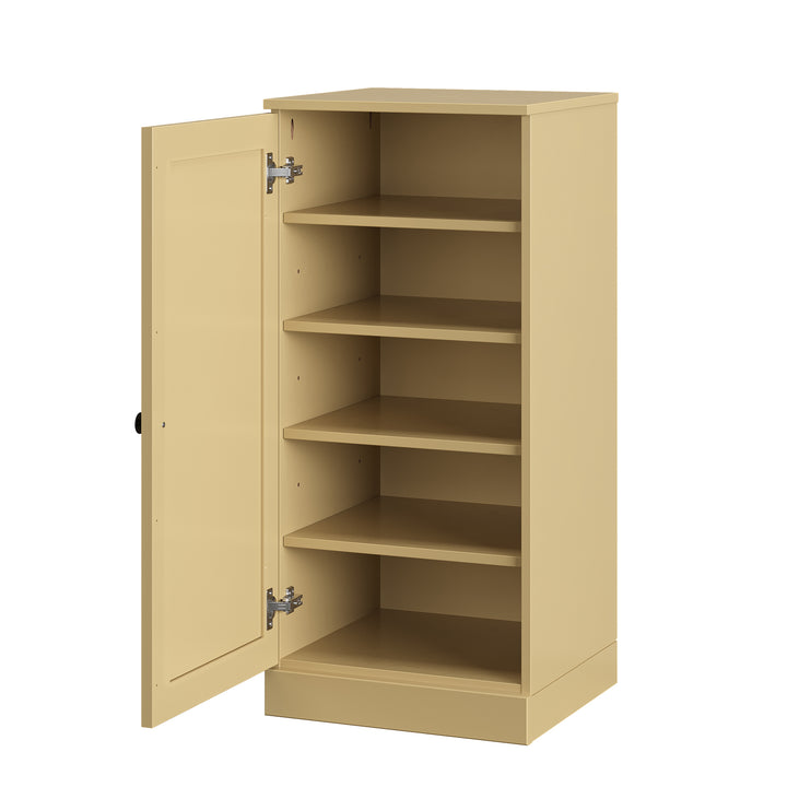 100% Solid Wood Narrow Shoe Storage Cabinet with Shaker Door, Adjustable Shelves, Space Saving Stackable Organizer, 16.5" W x 35.75" H