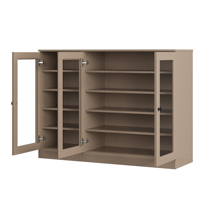 100% Solid Wood Glass Door Shoe Storage Cabinet, Adjustable Shelves, Space Saving Modular Entryway Organizer, 48.5" W x 35.75" H