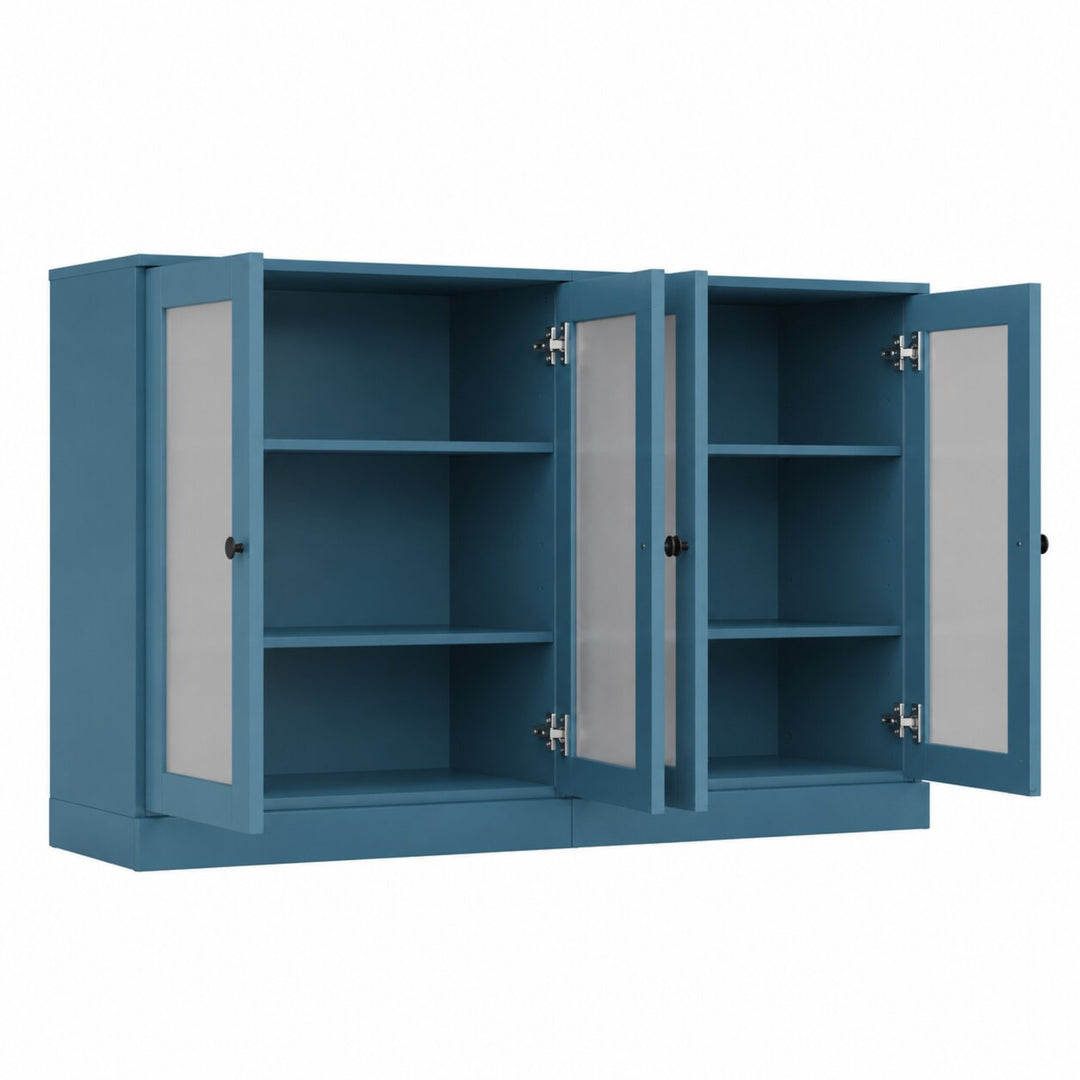 100% Solid Wood TV Stand with Frosted Glass Doors and Adjustable Shelves for TVs up to 64"