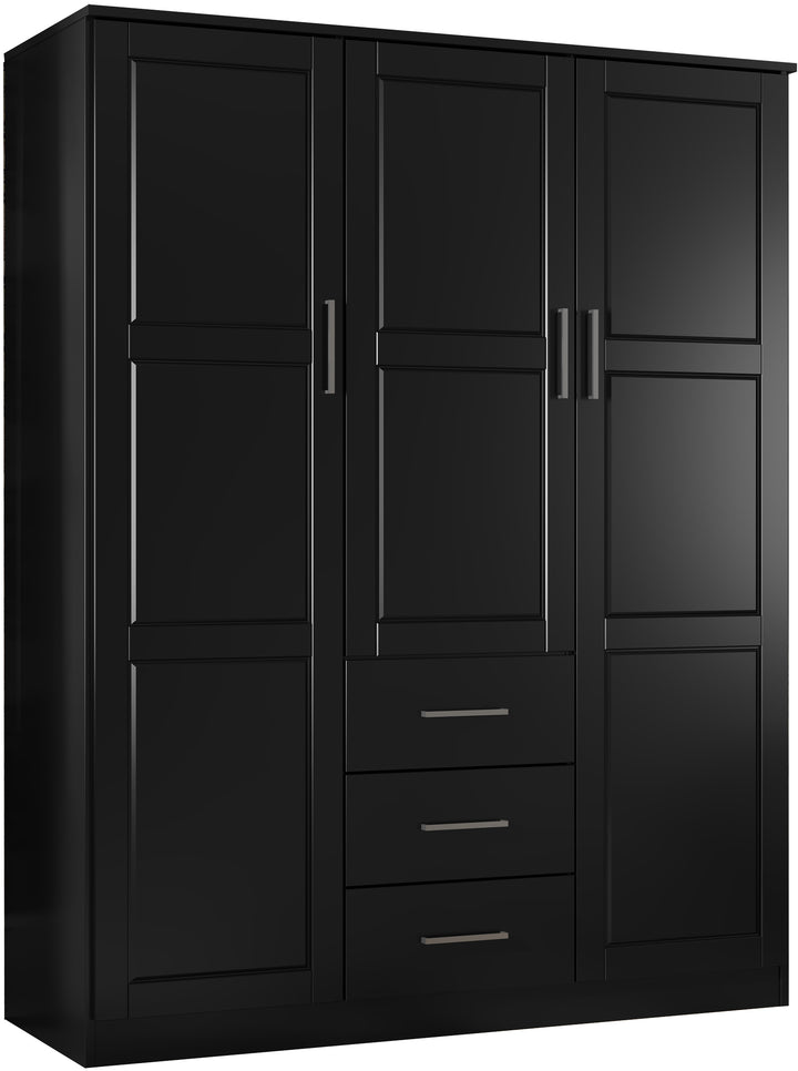 100% Solid Wood 3-Door Wardrobe Armoire with Raised Panel Doors, Bedroom Closet Storage - Cosmo Collection