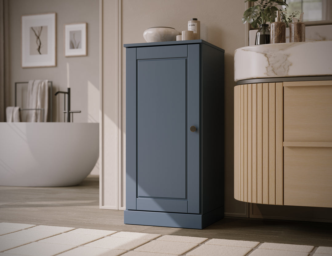 100% Solid Wood Bathroom Storage Cabinet, Raised Panel Door, 4 Drawers, Adjustable Shelves, 16.5" Wide, 35.75" Tall