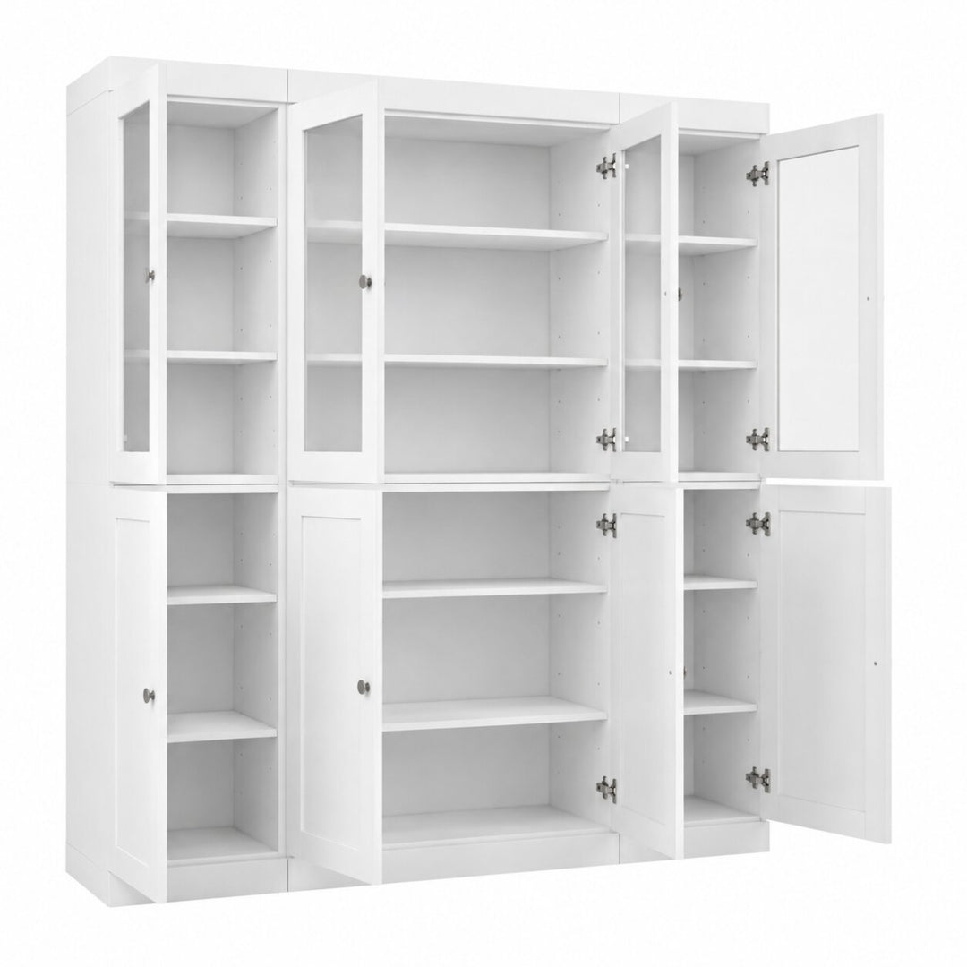 100% Solid Wood China Kitchen Pantry Cabinet, Tall Freestanding Modular Storage with Frosted Glass & Shaker Doors, Adjustable Shelves, 65" W x 71.5" H