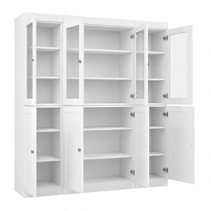 100% Solid Wood China Kitchen Pantry Cabinet, Tall Freestanding Modular Storage with Frosted Glass & Shaker Doors, Adjustable Shelves, 65" W x 71.5" H