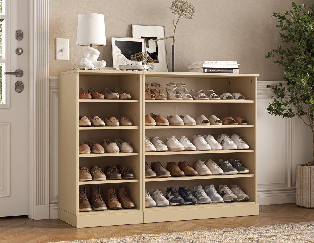 100% Solid Wood Open Shoe Storage Cabinet with Adjustable Shelves, Space Saving Modular Entryway Organizer, 48.5" W x 35.75" H