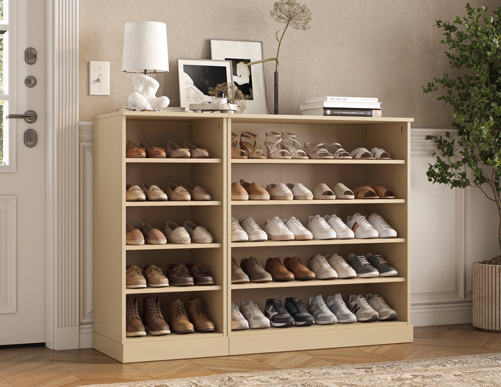 100% Solid Wood Open Shoe Storage Cabinet with Adjustable Shelves, Space Saving Modular Entryway Organizer, 48.5" W x 35.75" H