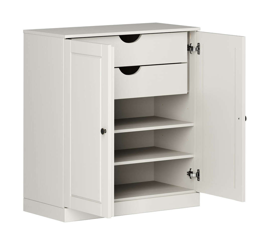 100% Solid Wood Freestanding Bathroom Linen Storage Cabinet with Raised Panel Doors, 2 Drawers, Adjustable Shelves, 32" W x 35.75" H