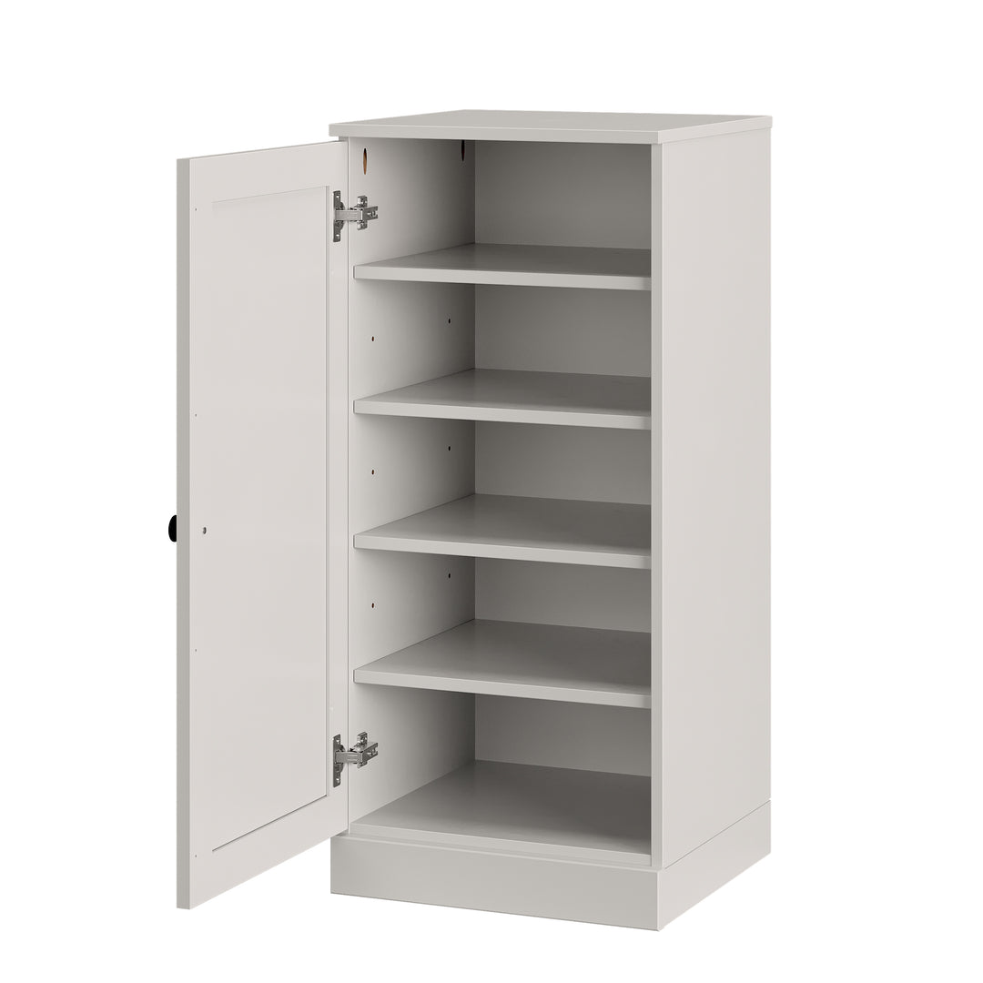 100% Solid Wood Narrow Shoe Storage Cabinet with Shaker Door, Adjustable Shelves, Space Saving Stackable Organizer, 16.5" W x 35.75" H