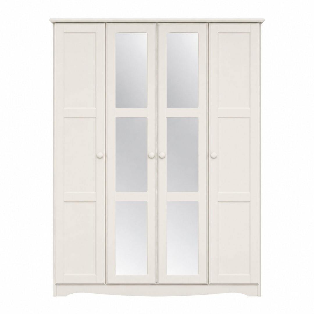 100% Solid Wood 4-Door Wardrobe Armoire with Mirrored Doors, Bedroom Closet Storage - Regal Collection