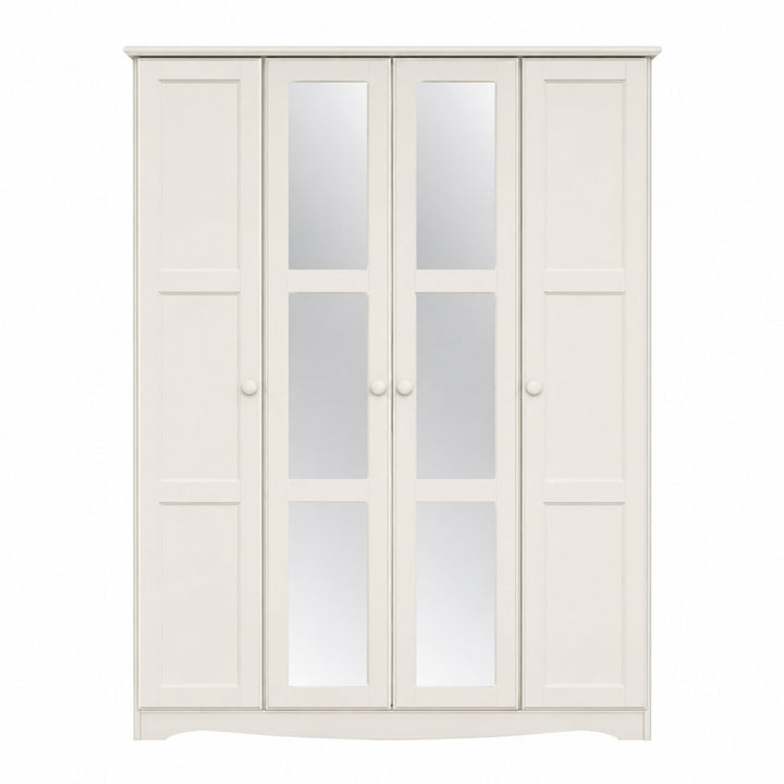 100% Solid Wood 4-Door Wardrobe Armoire with Mirrored Doors, Bedroom Closet Storage - Regal Collection