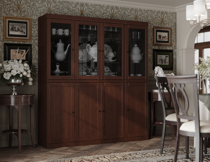 Premium 100% Solid European Oak Hardwood Modular China Cabinet with Shaker and Tinted Glass Doors – 64" Wide, 71.5" Tall