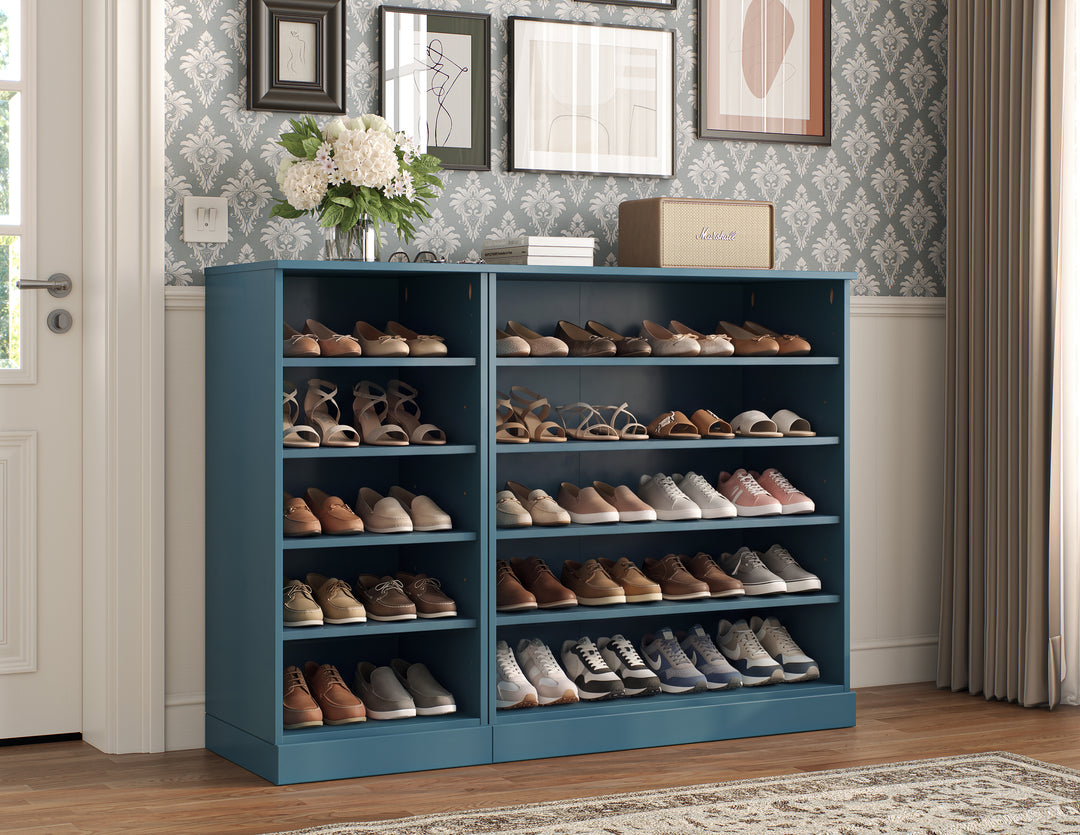 100% Solid Wood Open Shoe Storage Cabinet with Adjustable Shelves, Space Saving Modular Entryway Organizer, 48.5" W x 35.75" H