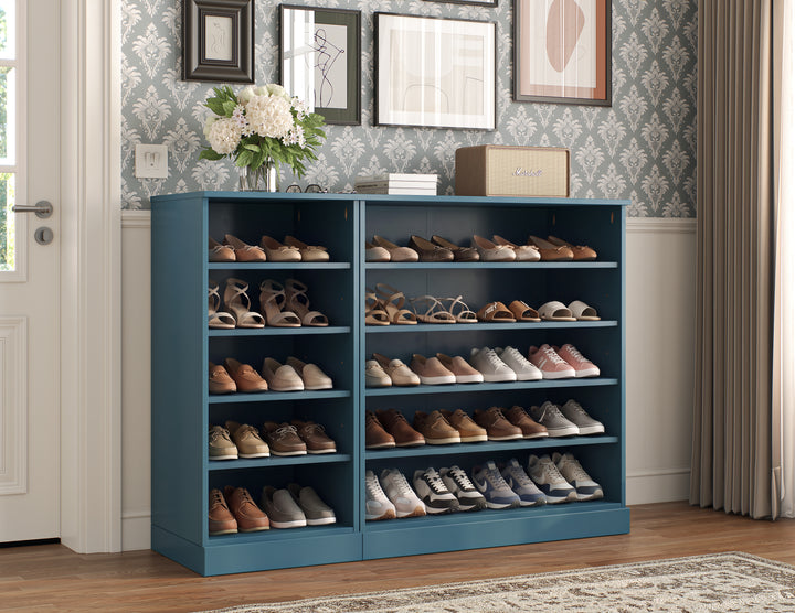 100% Solid Wood Open Shoe Storage Cabinet with Adjustable Shelves, Space Saving Modular Entryway Organizer, 48.5" W x 35.75" H