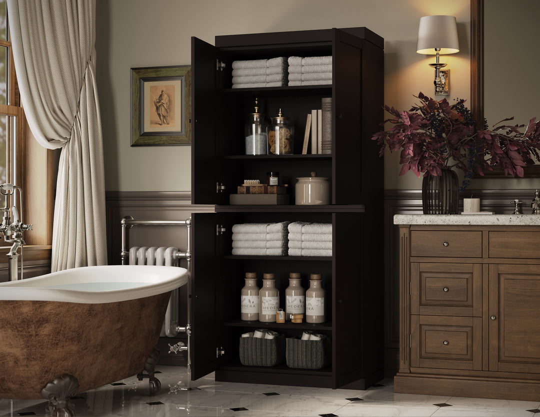 Premium 100% Solid European Oak Hardwood Bathroom Storage Cabinet with Shaker Doors – 32" Wide, 71.5" Tall