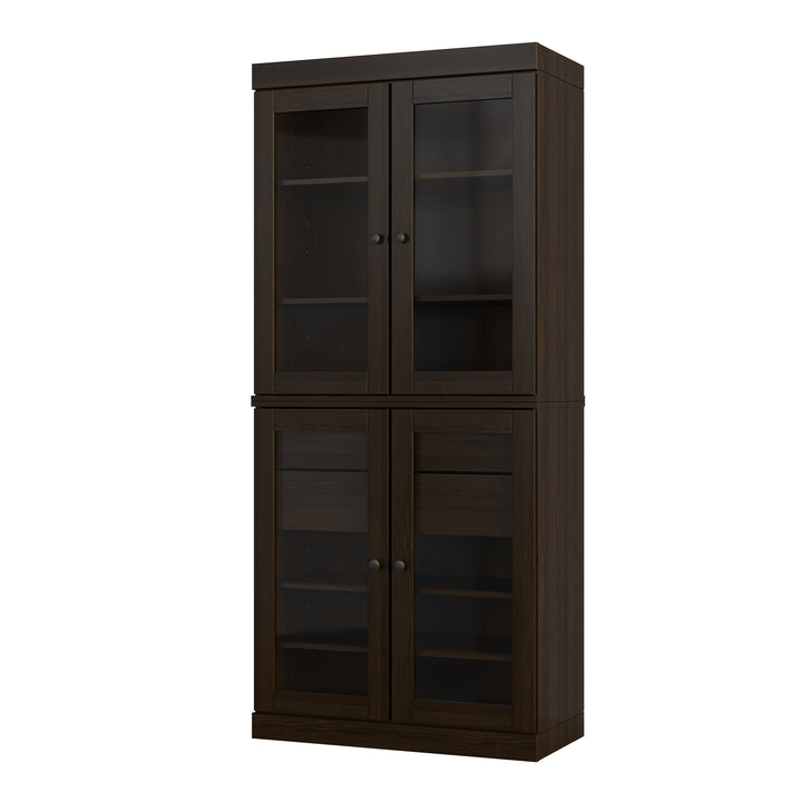 100% Solid Wood Tall Freestanding Modular Bathroom Linen Storage Cabinet with Glass Doors, 2 Drawers, Adjustable Shelves, 32" W x 71.5" H