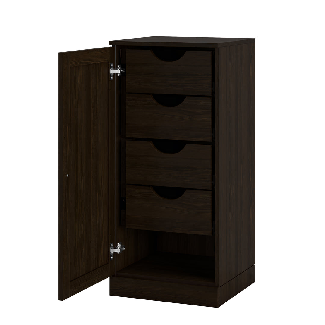 100% Solid Pine Wood Bathroom Storage Cabinet, Shaker Door, 4 Drawers, Adjustable Shelves, 16.5" Wide, 35.75" Tall