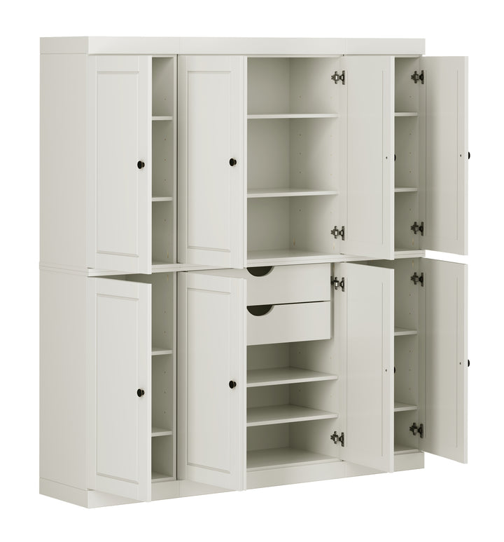 100% Solid Wood Kitchen Pantry Cabinet, Tall Freestanding Modular Storage with Raised Panel Doors & 2 Drawers, Adjustable Shelves, 65" W x 71.5" H