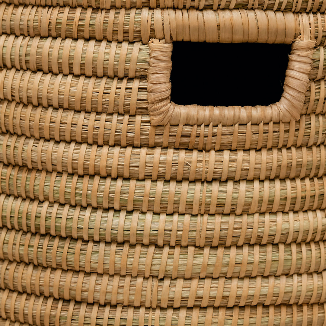 100% Handwoven Natural Rattan 15" Round Basket with Lid & Handles, Boho Farmhouse Decorative Laundry & Storage Organizer, Handcrafted – Authentic African Craftsmanship, Baskets - Palace Imports