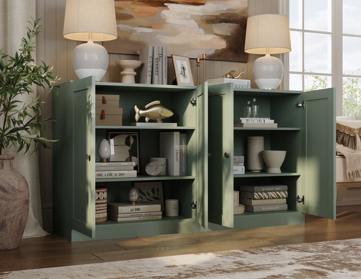 100% Solid Brazilian Pine Wood Sideboard, Shaker Doors, Adjustable Shelves, 64" Wide, 35.75" Tall