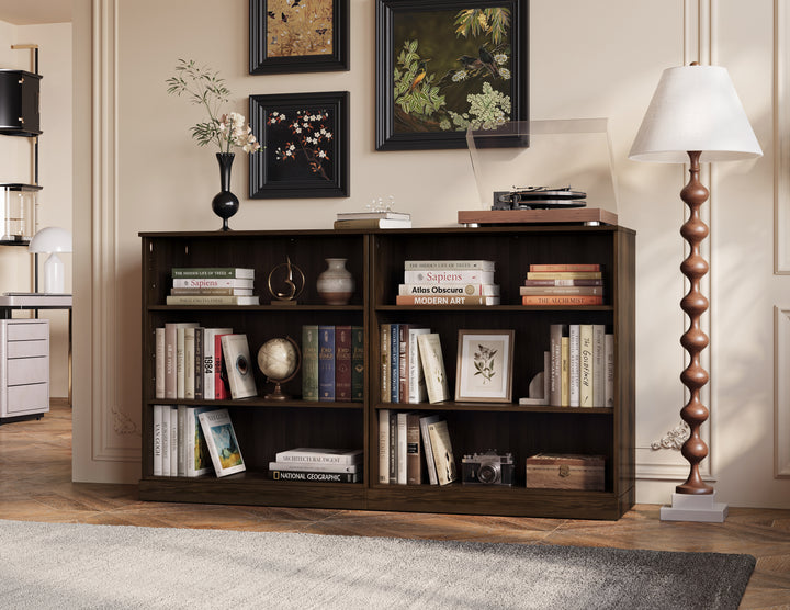 100% Solid Wood 6-Shelf Bookcase Cabinet with Open Storage and Adjustable Shelves, Display Bookshelf, 64" W x 35.75" H