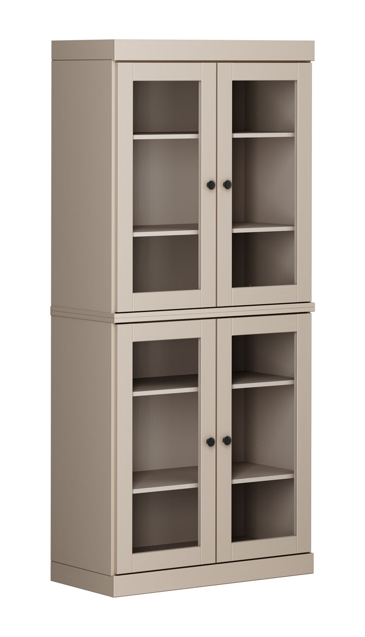 100% Solid Wood 6-Shelf 32" Bookcase, 4 Clear Glass Doors, Adjustable Shelves