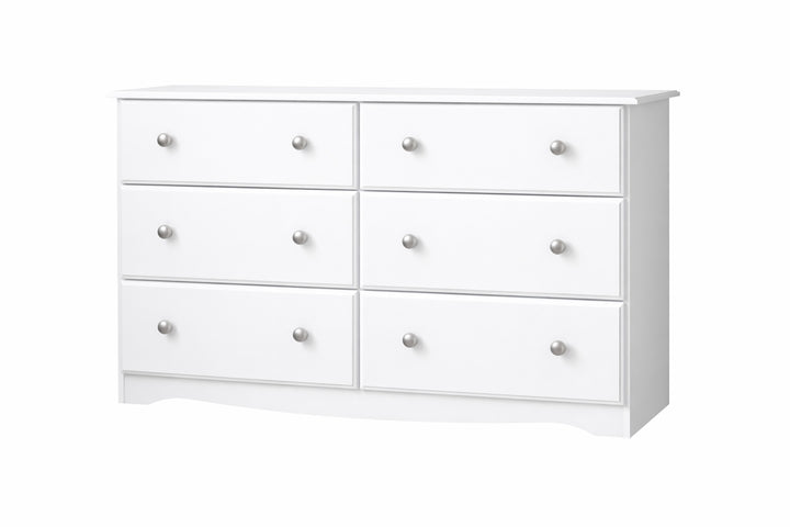 100% Solid Brazilian Pine Wood 6-Drawer Double Dresser with Metal Knobs