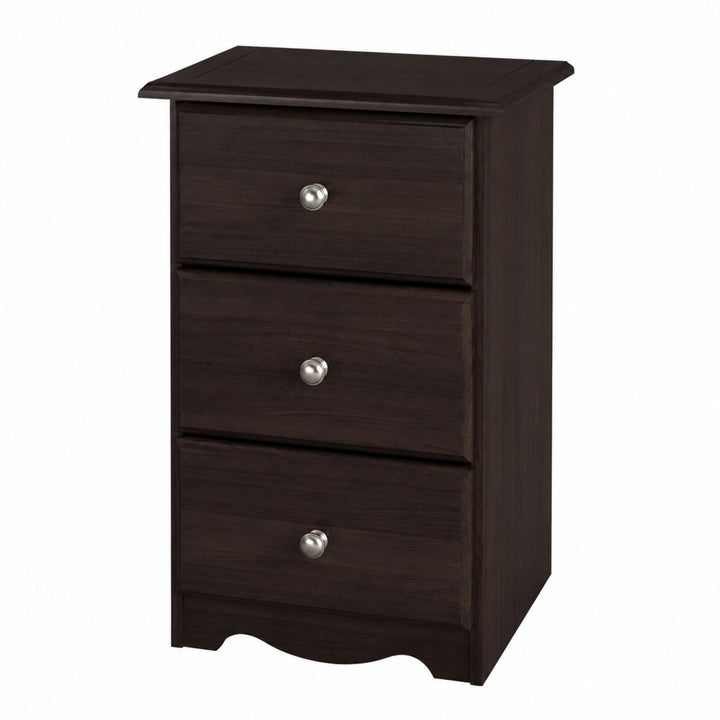 100% Solid Wood 3-Drawer Nightstand with Metal Knobs