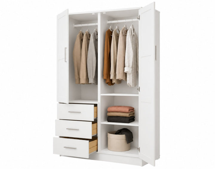 100% Solid Wood 2-Door Wardrobe Armoire with Raised Panel Doors, Bedroom Closet Storage - Metro Collection