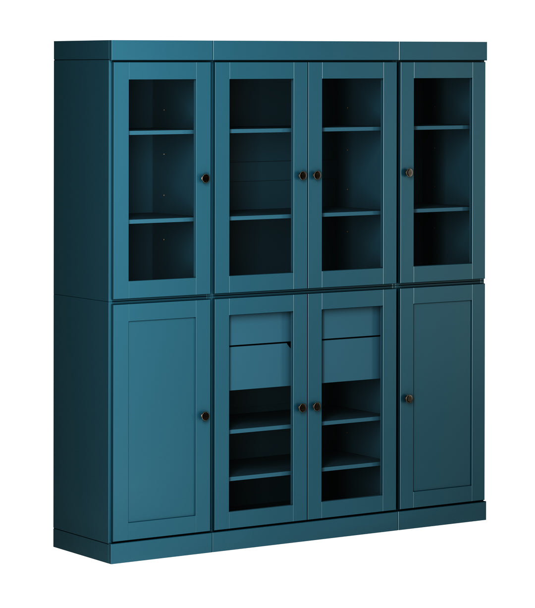 100% Solid Wood 65" China Pantry Cabinet, 6 Glass, 2 Shaker Wood Doors, 2 Drawers