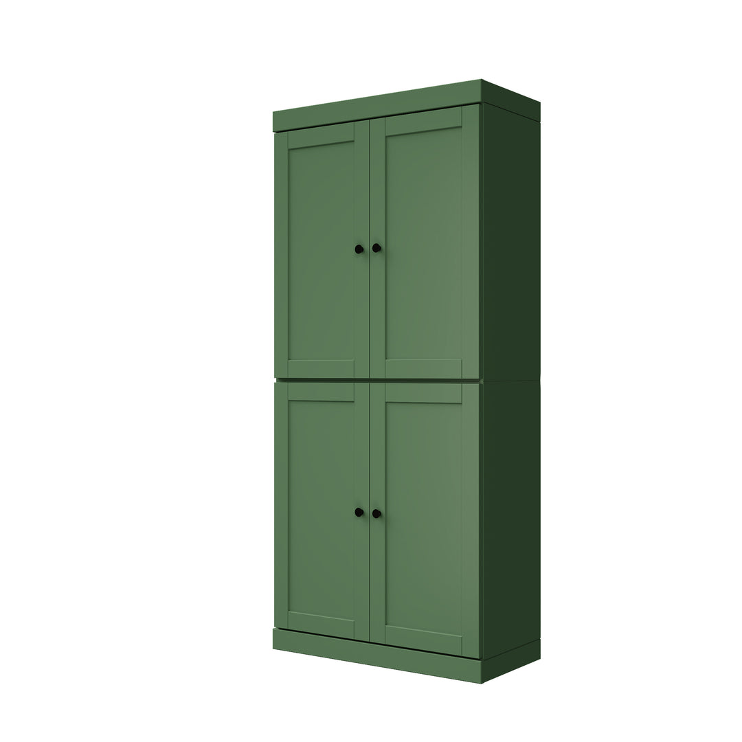 100% Solid Wood 32" Pantry Cabinet, Shaker Wood Doors, 2-Drawers