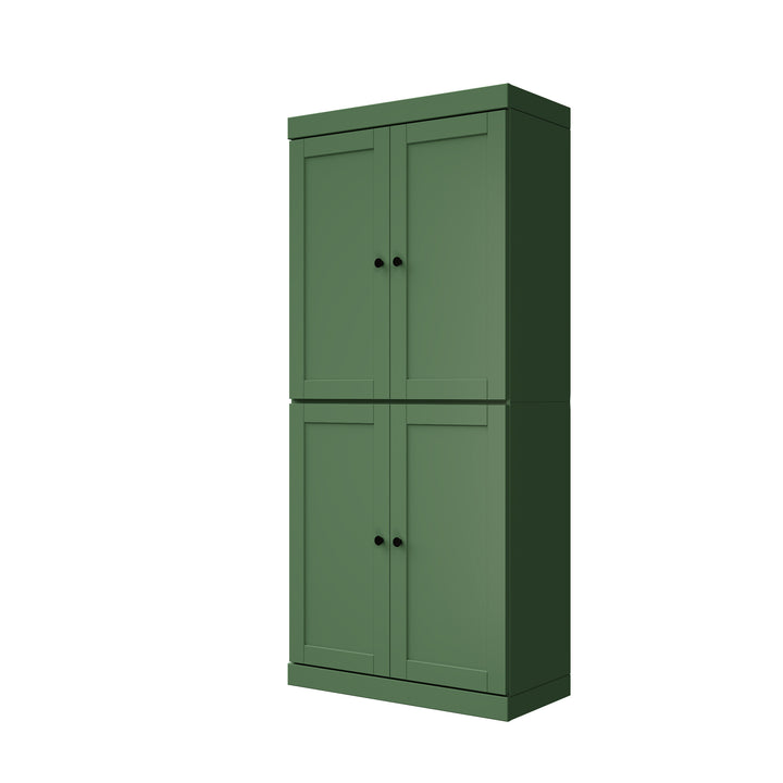 100% Solid Wood 32" Pantry Cabinet, Shaker Wood Doors, 2-Drawers