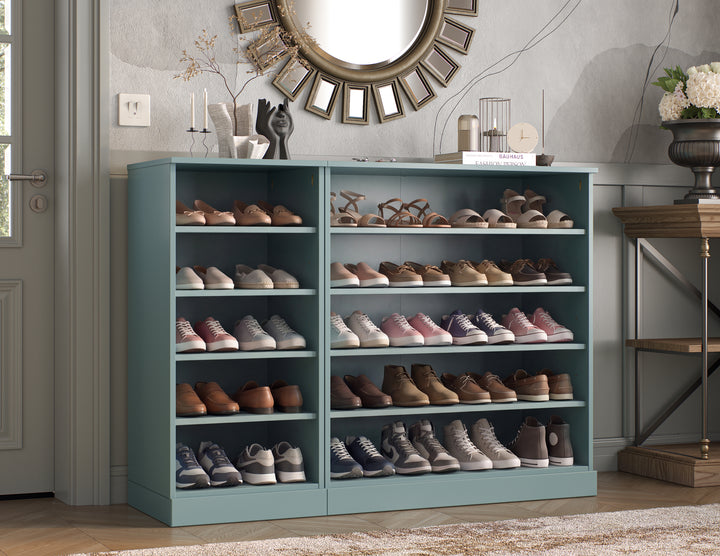 100% Solid Wood Open Shoe Storage Cabinet with Adjustable Shelves, Space Saving Modular Entryway Organizer, 48.5" W x 35.75" H