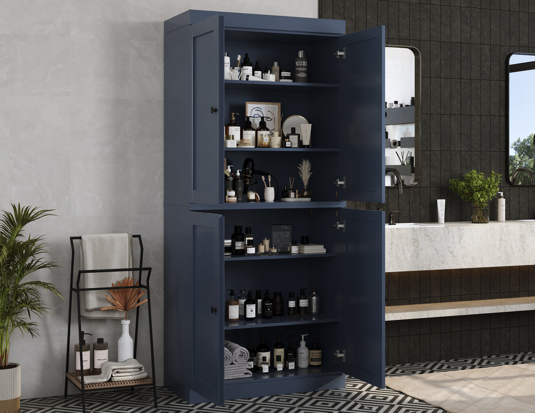 100% Solid Brazilian Pine Wood Bathroom Storage Cabinet, Shaker Doors, Adjustable Shelves, 32" Wide, 71.5" Tall