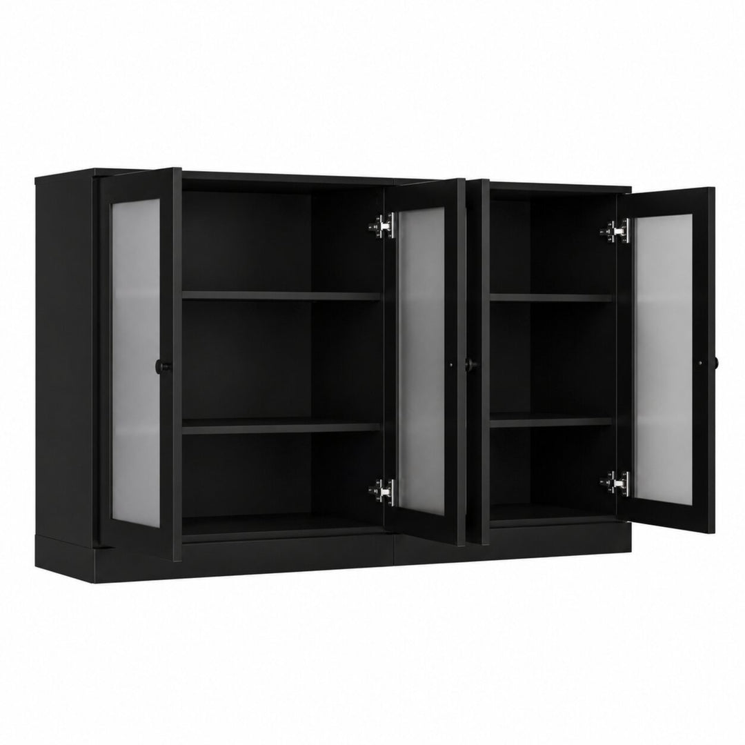 100% Solid Wood TV Stand with Frosted Glass Doors and Adjustable Shelves for TVs up to 64"