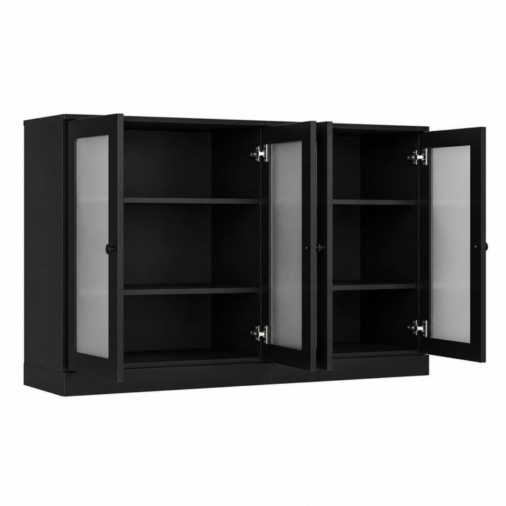 100% Solid Wood TV Stand with Frosted Glass Doors and Adjustable Shelves for TVs up to 64"