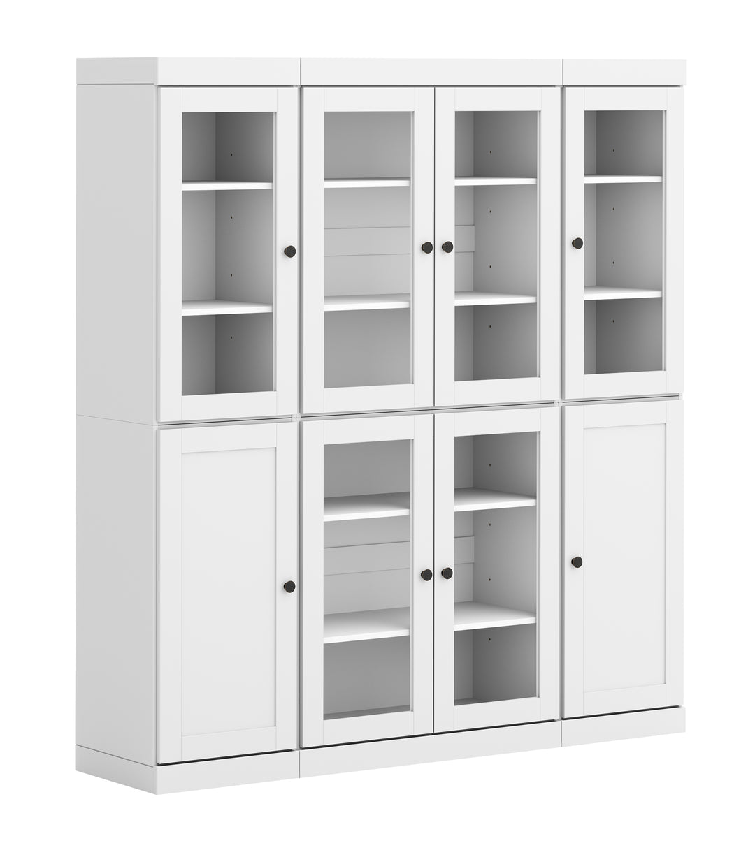 100% Solid Wood 65" China Pantry Cabinet, 6 Clear Glass, 2 Shaker Wood Doors