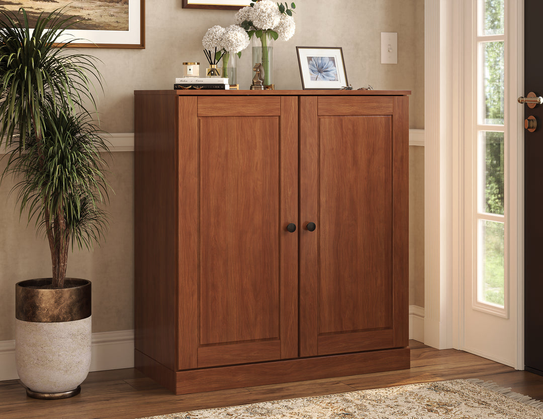 100% Solid Wood Shoe Storage Cabinet with Raised Panel Doors, Adjustable Shelves, Space Saving Stackable Entryway Organizer, 32" W x 35.75" H