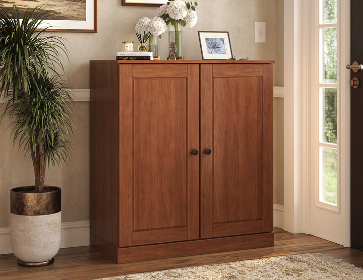100% Solid Wood Shoe Storage Cabinet with Raised Panel Doors, Adjustable Shelves, Space Saving Stackable Entryway Organizer, 32" W x 35.75" H