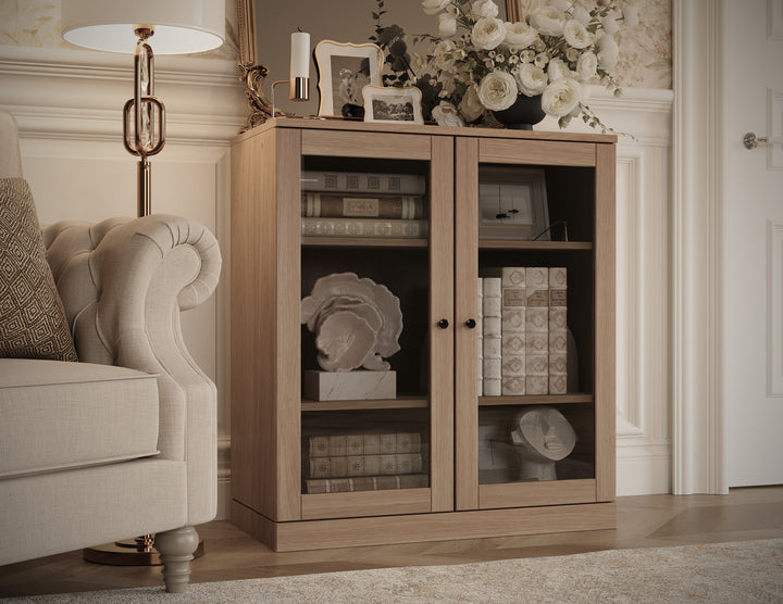 Premium 100% Solid European Oak Hardwood 3-Shelf Modular Bookcase with Tinted Glass Doors – 32" Wide, 35.75" Tall