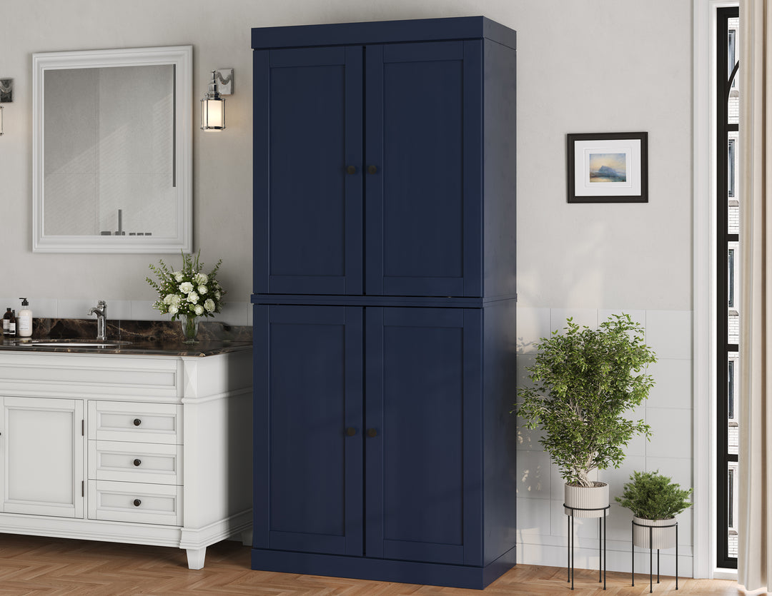 100% Solid Brazilian Pine Wood Bathroom Storage Cabinet, Shaker Doors, Adjustable Shelves, 32" Wide, 71.5" Tall