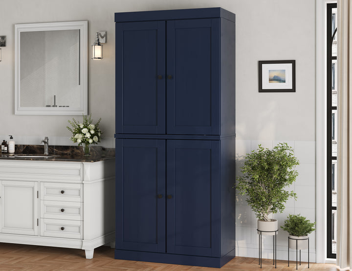 100% Solid Brazilian Pine Wood Bathroom Storage Cabinet, Shaker Doors, Adjustable Shelves, 32" Wide, 71.5" Tall