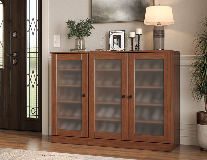 100% Solid Wood Frosted Glass Door Shoe Storage Cabinet, Adjustable Shelves, Space Saving Modular Entryway Organizer, 48.5" W x 35.75" H