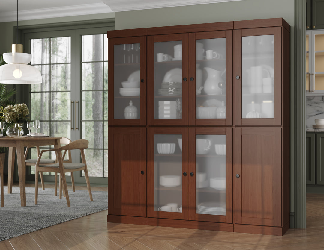 Mocha 65" Solid Wood Kitchen Pantry Cabinet with Frosted Glass & Shaker Doors & 2 Drawers